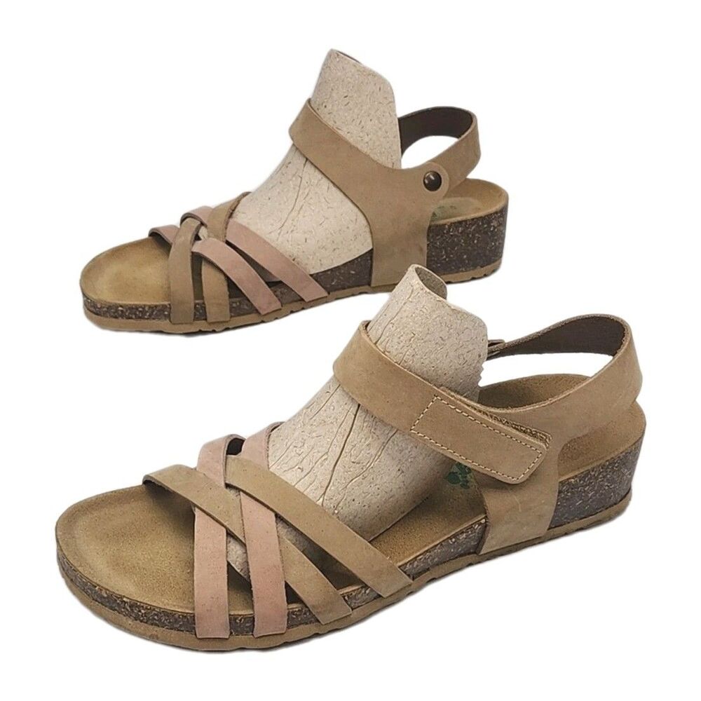 BioNatura Sandals Shoe Tan Leather Women Sz 41 EU 9.5 US Low 1.5" Wedge Heel